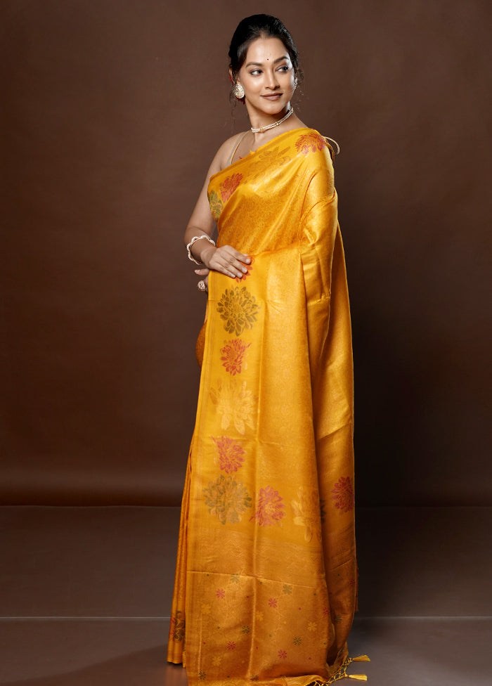 Yellow Dupion Silk Saree With Blouse Piece