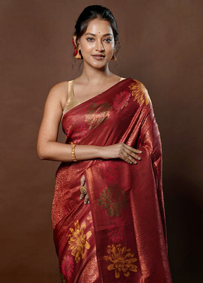 Maroon Dupion Silk Saree With Blouse Piece