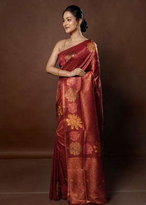 Maroon Dupion Silk Saree With Blouse Piece