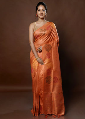 Peach Dupion Silk Saree With Blouse Piece