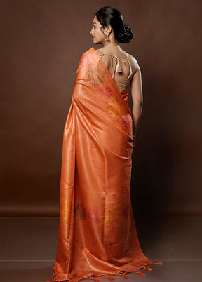 Peach Dupion Silk Saree With Blouse Piece