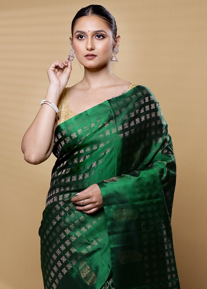 Green Handloom Kanchipuram Pure Silk Saree With Blouse Piece