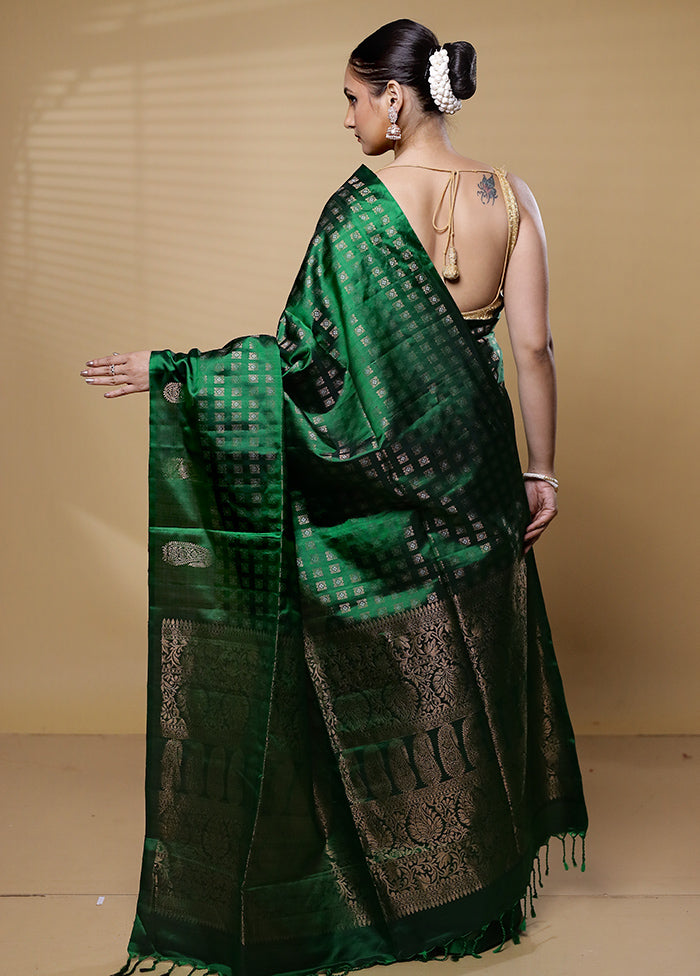 Green Handloom Kanchipuram Pure Silk Saree With Blouse Piece