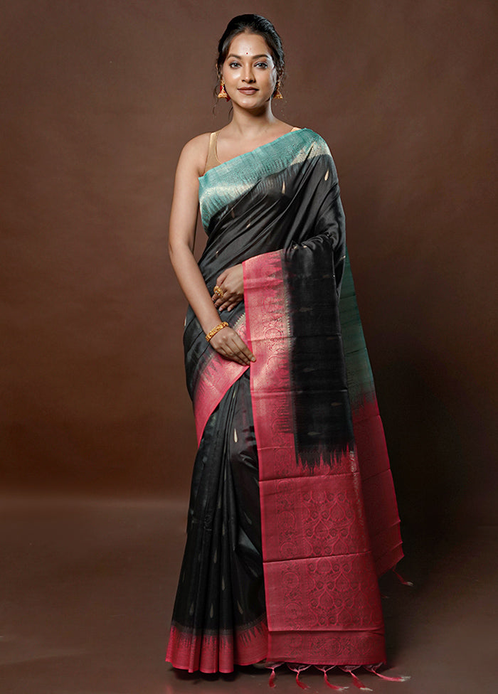 Black Tussar Silk Saree With Blouse Piece - Indian Silk House Agencies