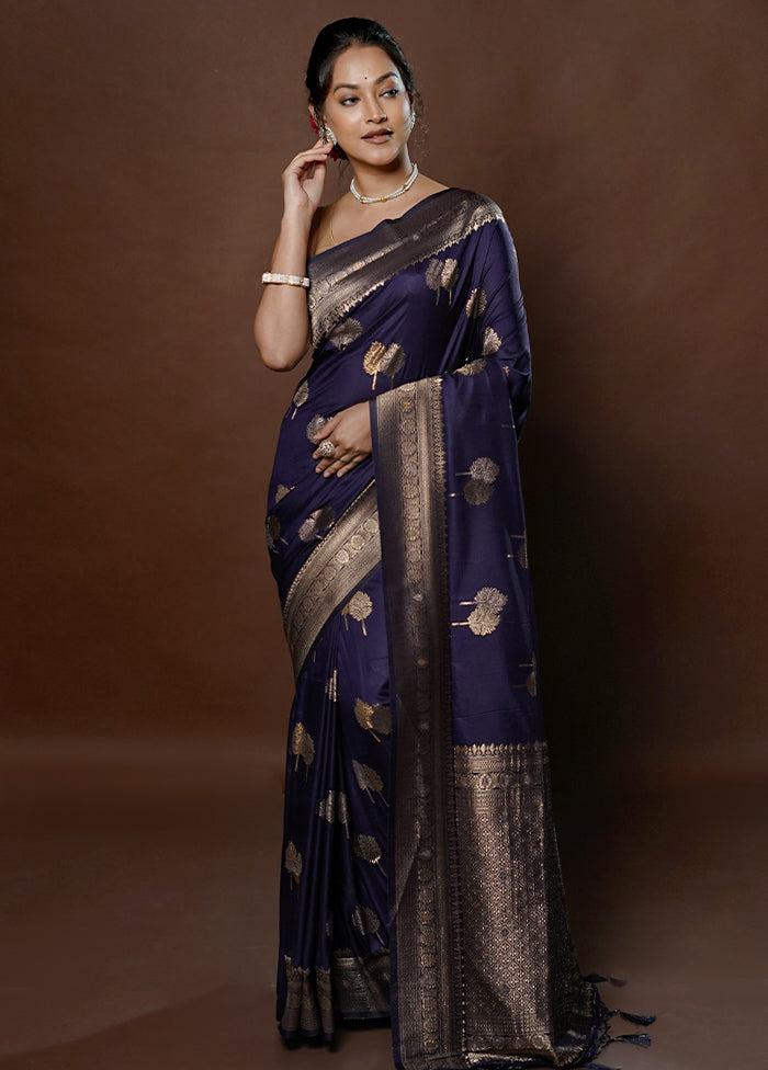 Blue Dupion Silk Saree With Blouse Piece