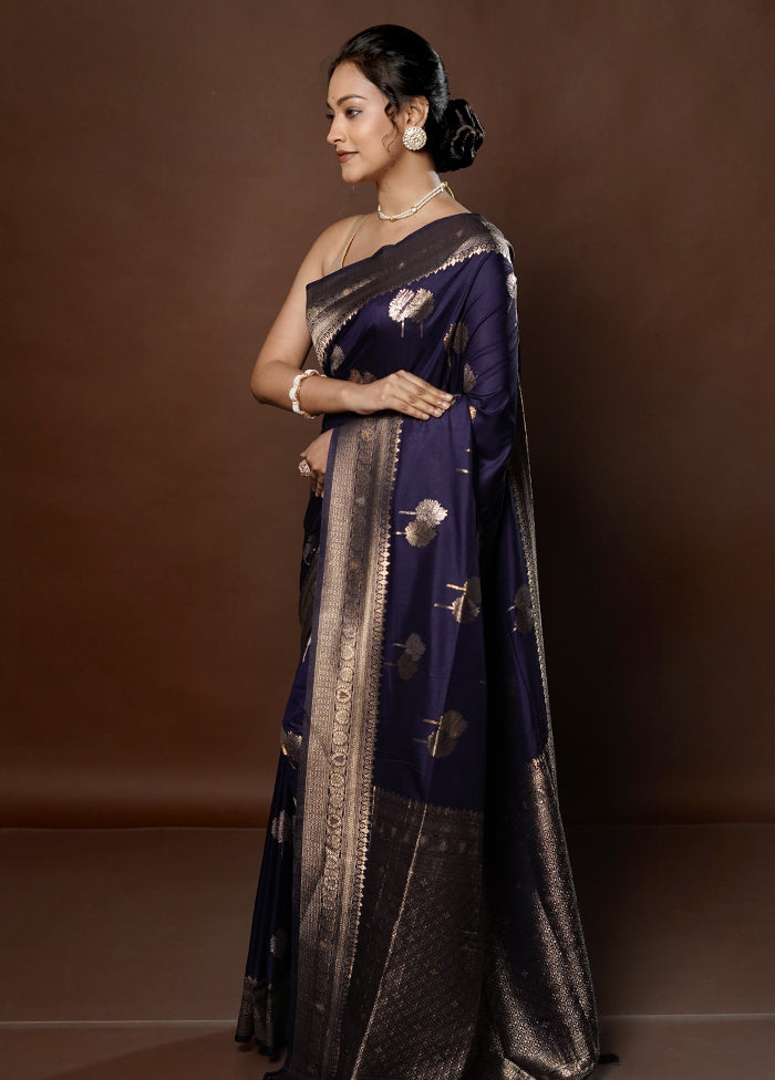 Blue Dupion Silk Saree With Blouse Piece