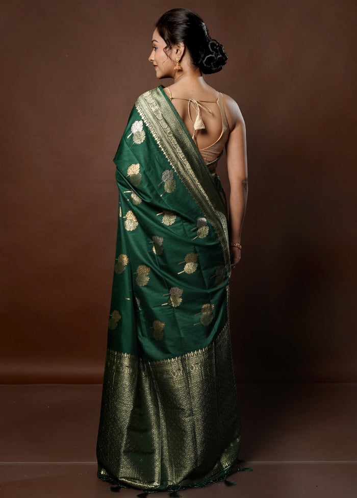 Green Dupion Silk Saree With Blouse Piece