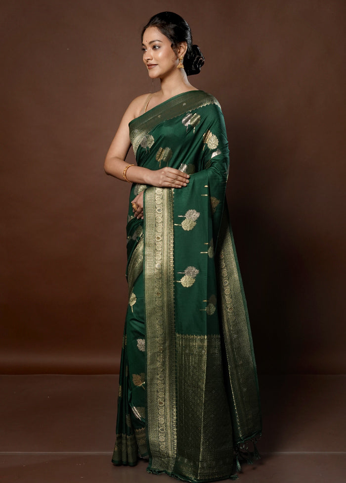 Green Dupion Silk Saree With Blouse Piece