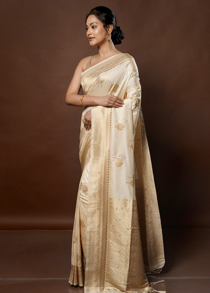 Cream Dupion Silk Saree With Blouse Piece