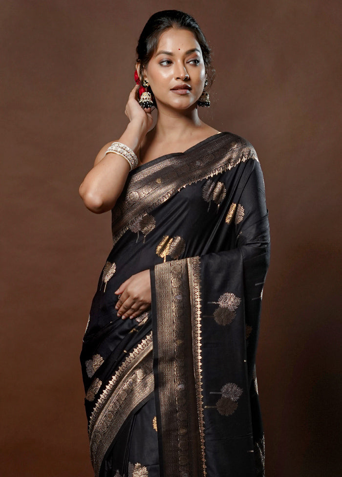 Black Dupion Silk Saree With Blouse Piece