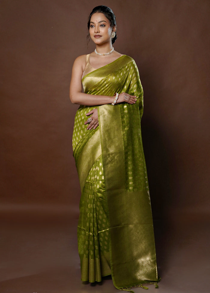 Green Dupion Silk Saree With Blouse Piece - Indian Silk House Agencies