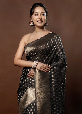 Black Dupion Silk Saree With Blouse Piece