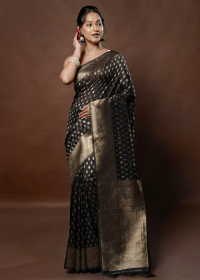 Black Dupion Silk Saree With Blouse Piece