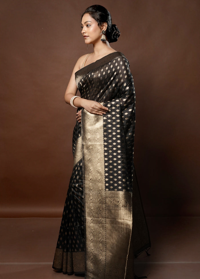 Black Dupion Silk Saree With Blouse Piece