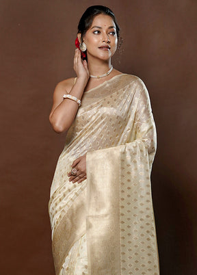 Cream Dupion Silk Saree With Blouse Piece