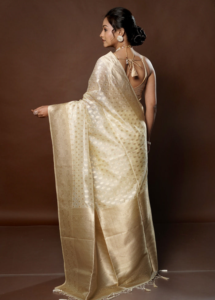 Cream Dupion Silk Saree With Blouse Piece