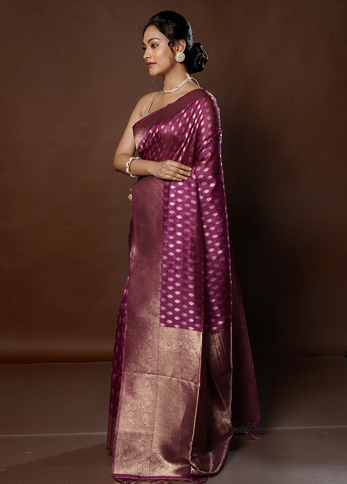 Purple Dupion Silk Saree With Blouse Piece