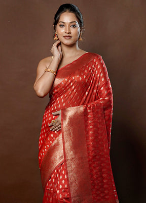 Red Dupion Silk Saree With Blouse Piece