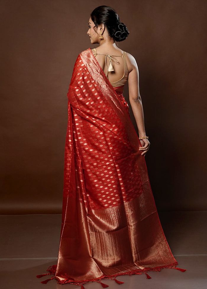 Red Dupion Silk Saree With Blouse Piece