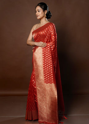 Red Dupion Silk Saree With Blouse Piece