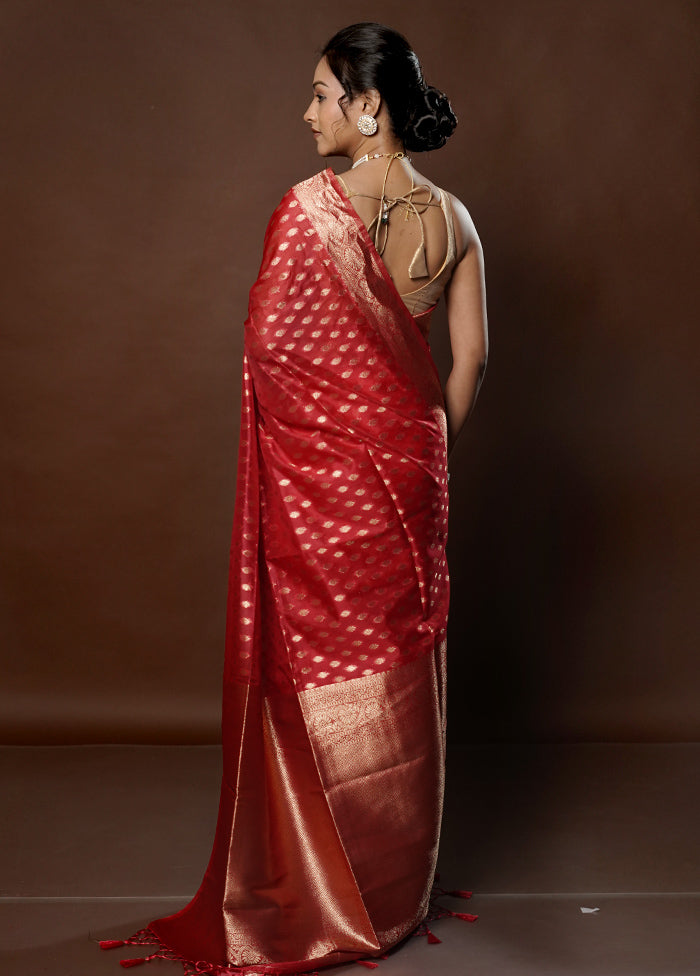 Red Dupion Silk Saree With Blouse Piece