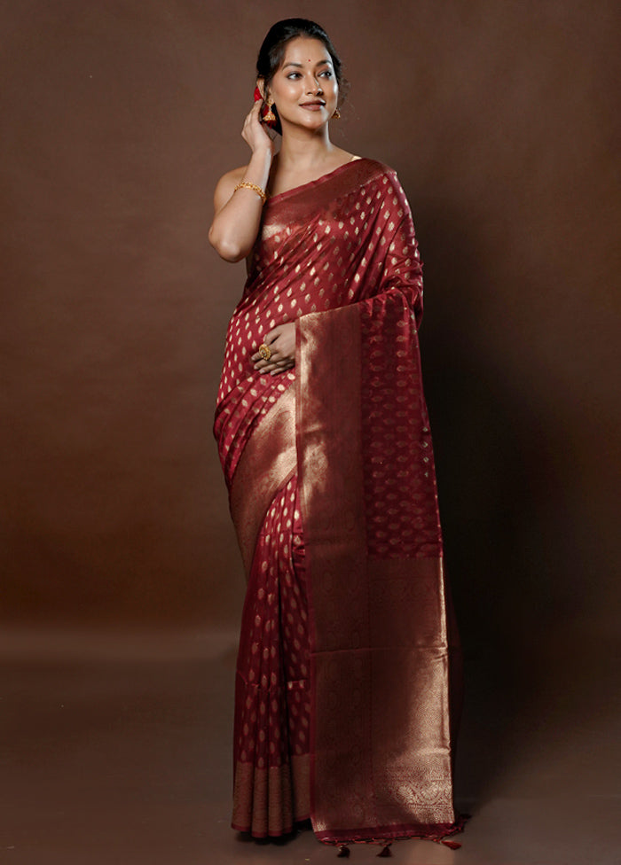 Maroon Dupion Silk Saree With Blouse Piece