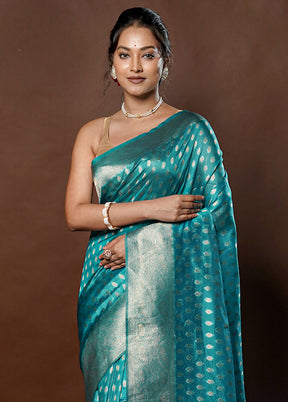 Blue Dupion Silk Saree With Blouse Piece