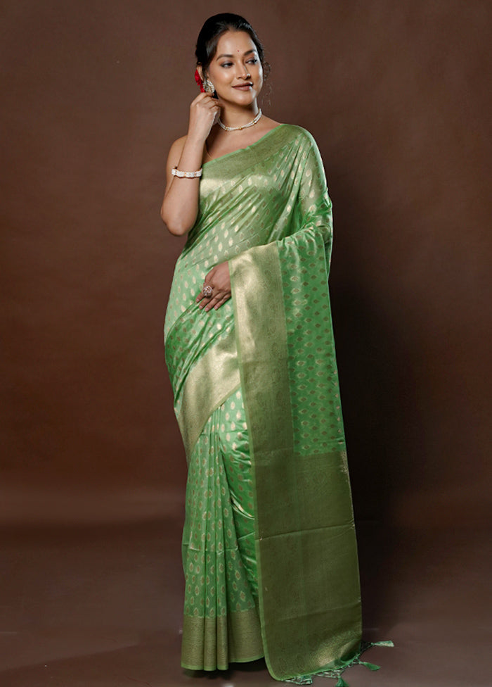 Green Dupion Silk Saree With Blouse Piece