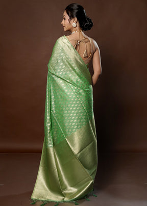 Green Dupion Silk Saree With Blouse Piece