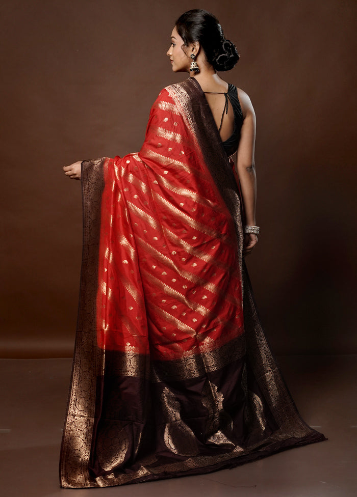 Red Dupion Silk Saree With Blouse Piece