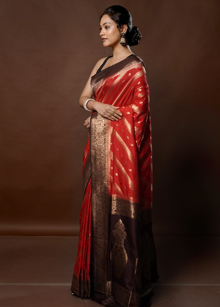 Red Dupion Silk Saree With Blouse Piece