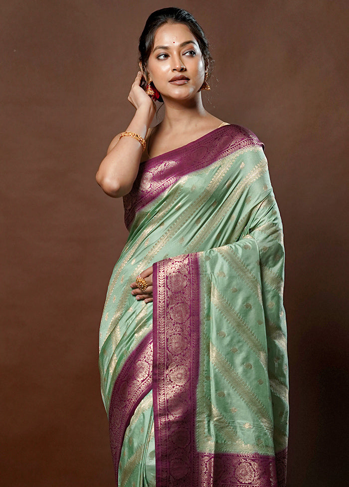 Green Dupion Silk Saree With Blouse Piece - Indian Silk House Agencies