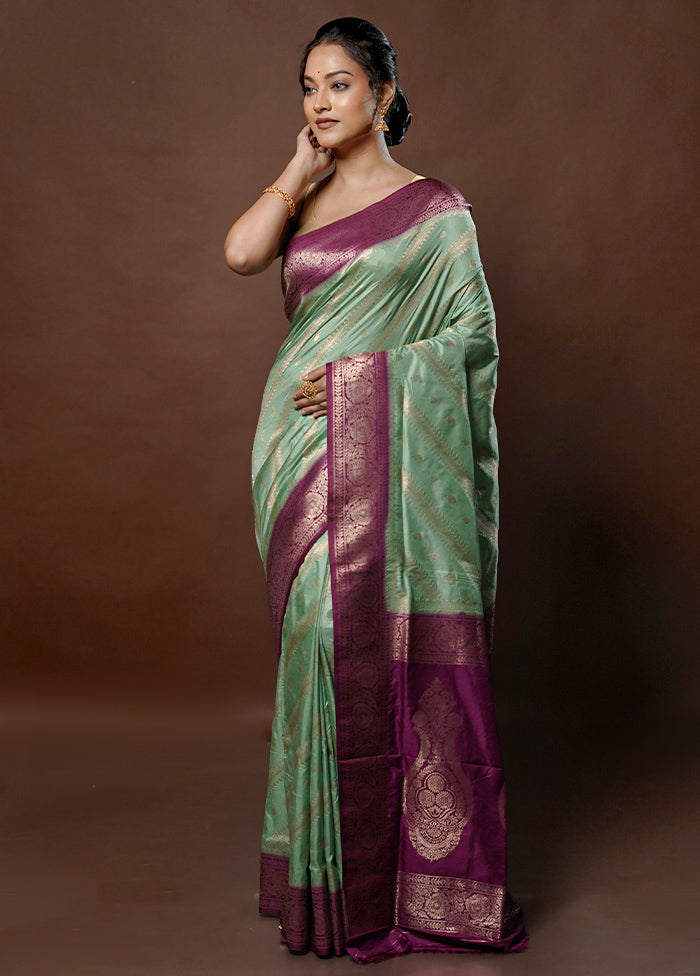 Green Dupion Silk Saree With Blouse Piece - Indian Silk House Agencies