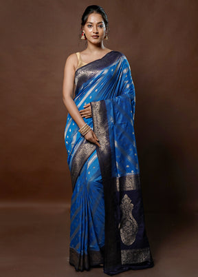 Blue Dupion Silk Saree With Blouse Piece