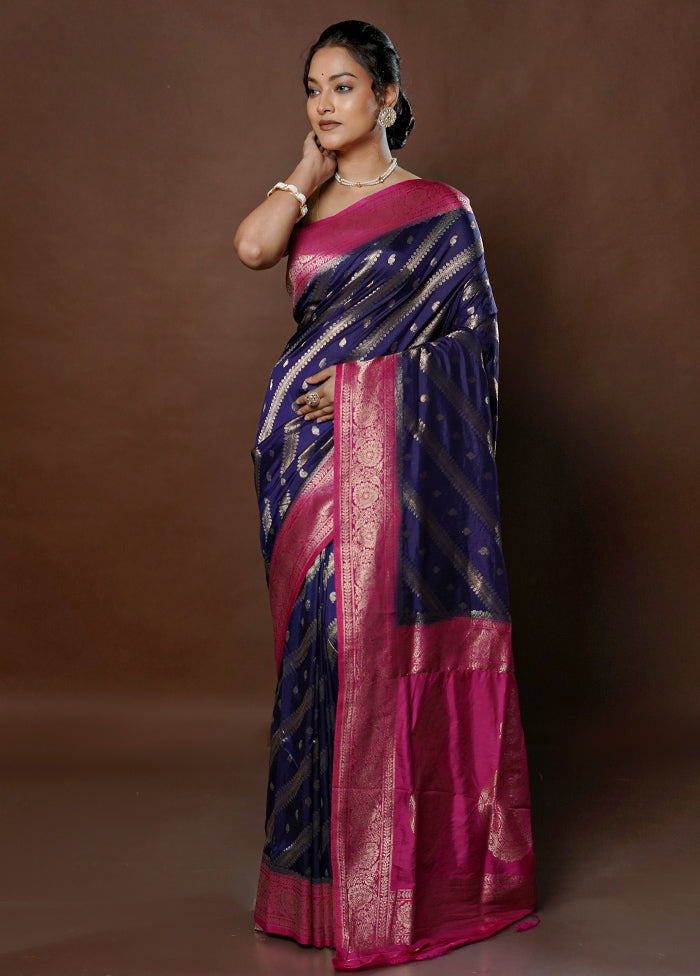 Blue Dupion Silk Saree With Blouse Piece