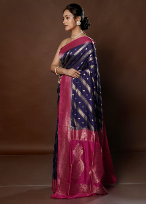 Blue Dupion Silk Saree With Blouse Piece