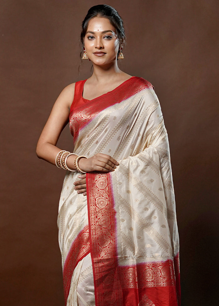 Cream Dupion Silk Saree With Blouse Piece