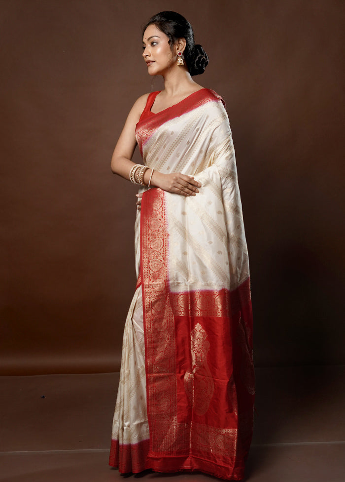 Cream Dupion Silk Saree With Blouse Piece