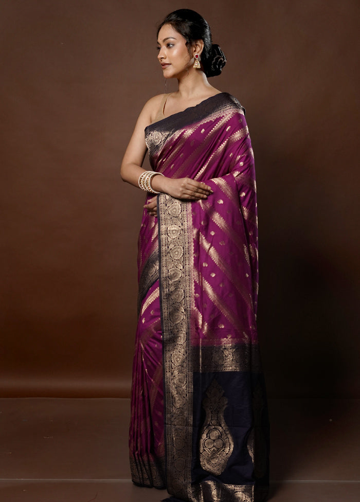 Purple Dupion Silk Saree With Blouse Piece