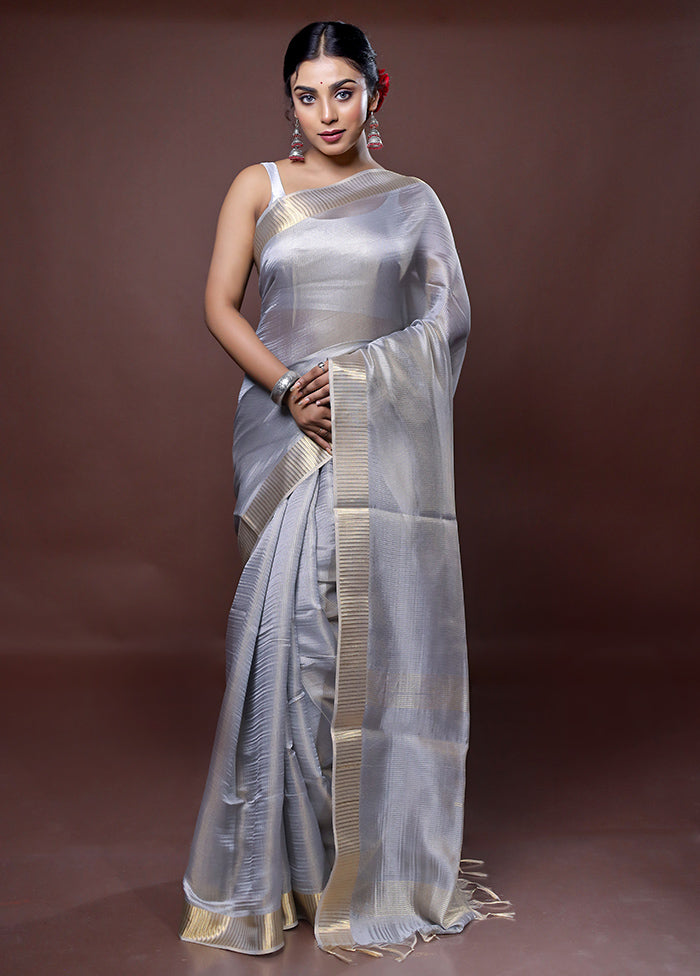 Grey Tissue Silk Saree With Blouse Piece