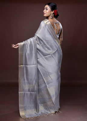 Grey Tissue Silk Saree With Blouse Piece