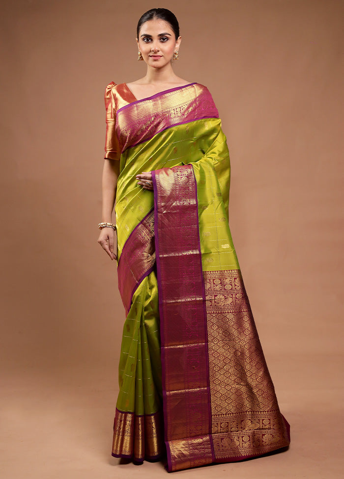 Green Handloom Kanchipuram Pure Silk Saree With Blouse Piece