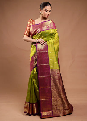 Green Handloom Kanchipuram Pure Silk Saree With Blouse Piece