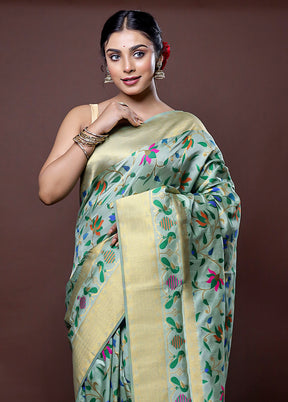 Green Dupion Silk Saree With Blouse Piece