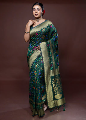 Green Dupion Silk Saree With Blouse Piece