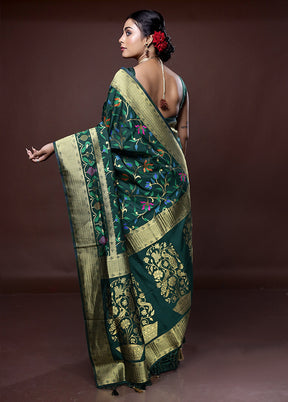 Green Dupion Silk Saree With Blouse Piece