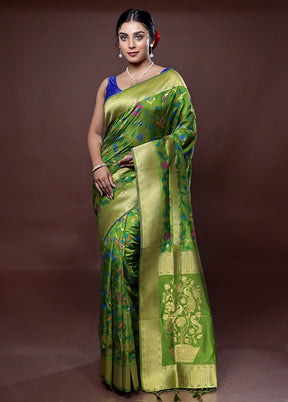 Green Dupion Silk Saree With Blouse Piece