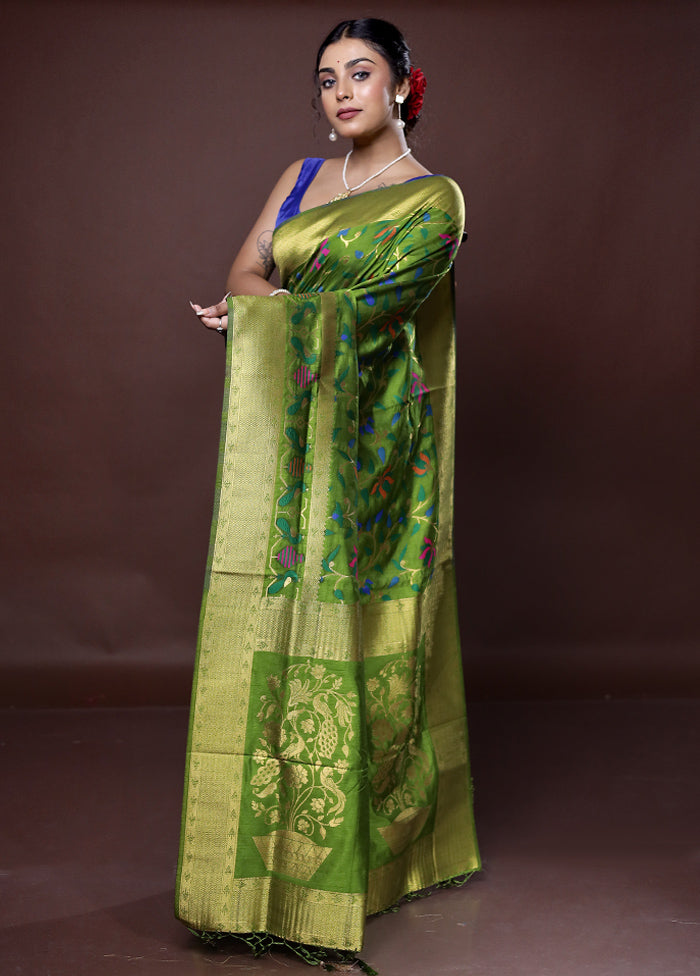 Green Dupion Silk Saree With Blouse Piece