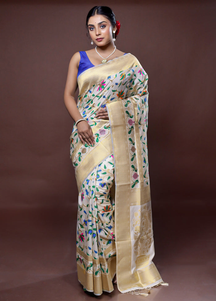 Cream Dupion Silk Saree With Blouse Piece