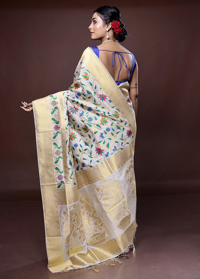 Cream Dupion Silk Saree With Blouse Piece